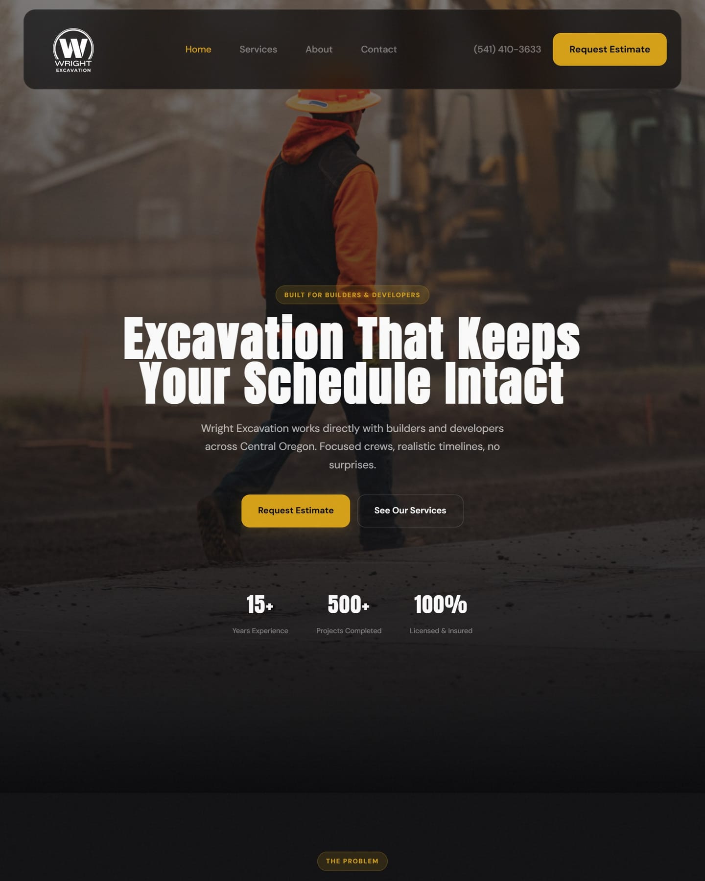 Wright Excavation website hero — built by Hoffmedia